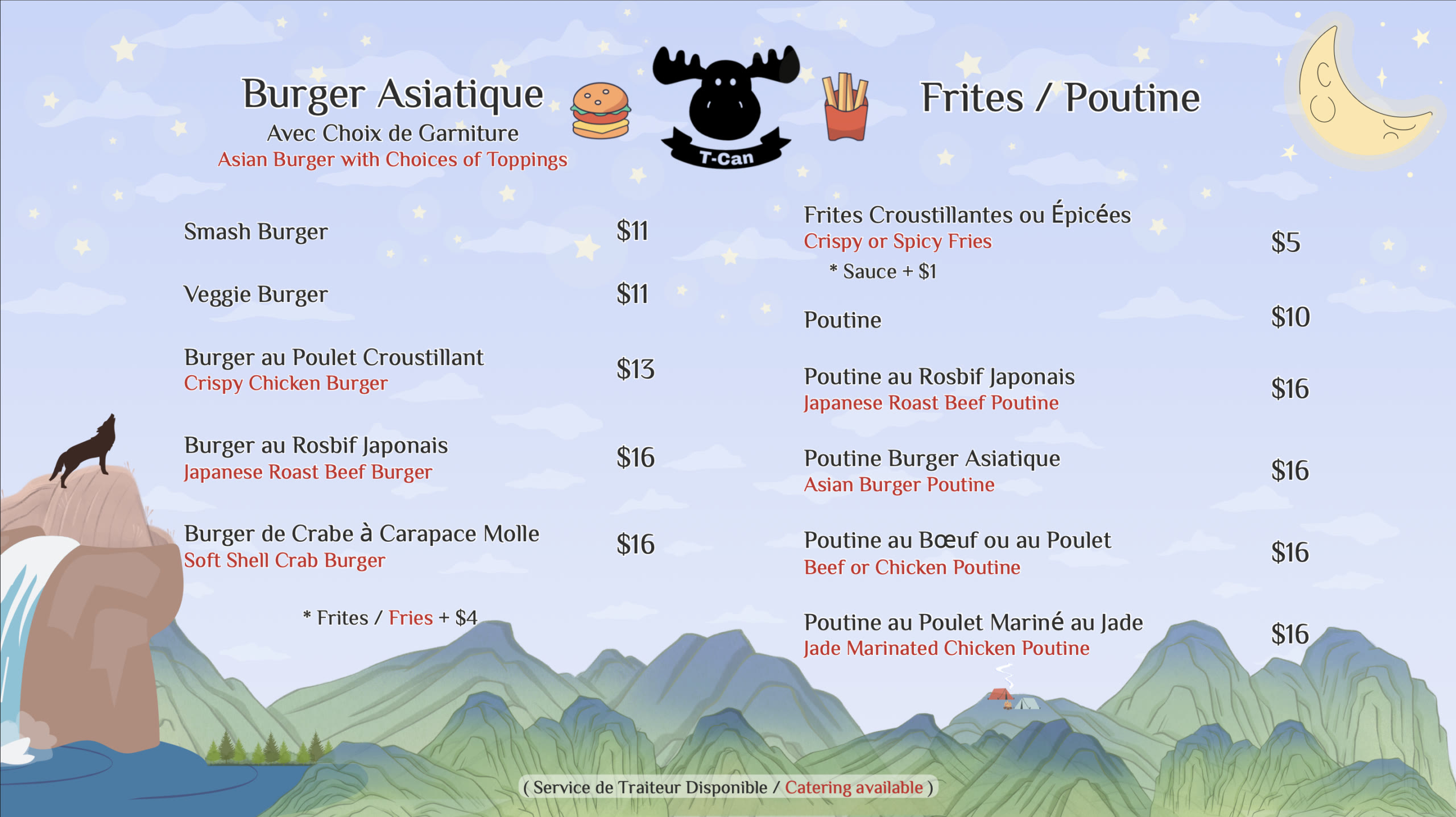 Asian Burgers and Quebec×Asian Poutines  Smash Burger, Soft Shell Crab Burger, Japanese Roast Beef Poutine, Jade Marinated Chicken Poutine